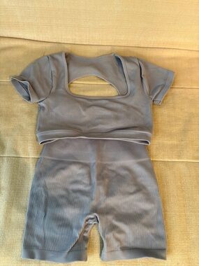 Workout Set- Open Back Crop Tank and High Waisted Bike Shorts